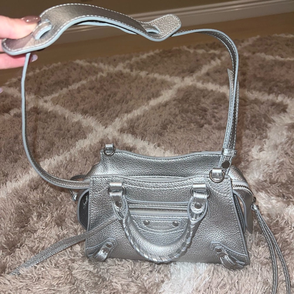 Balenciaga Metallic Silver Mini Neo Classic Bag